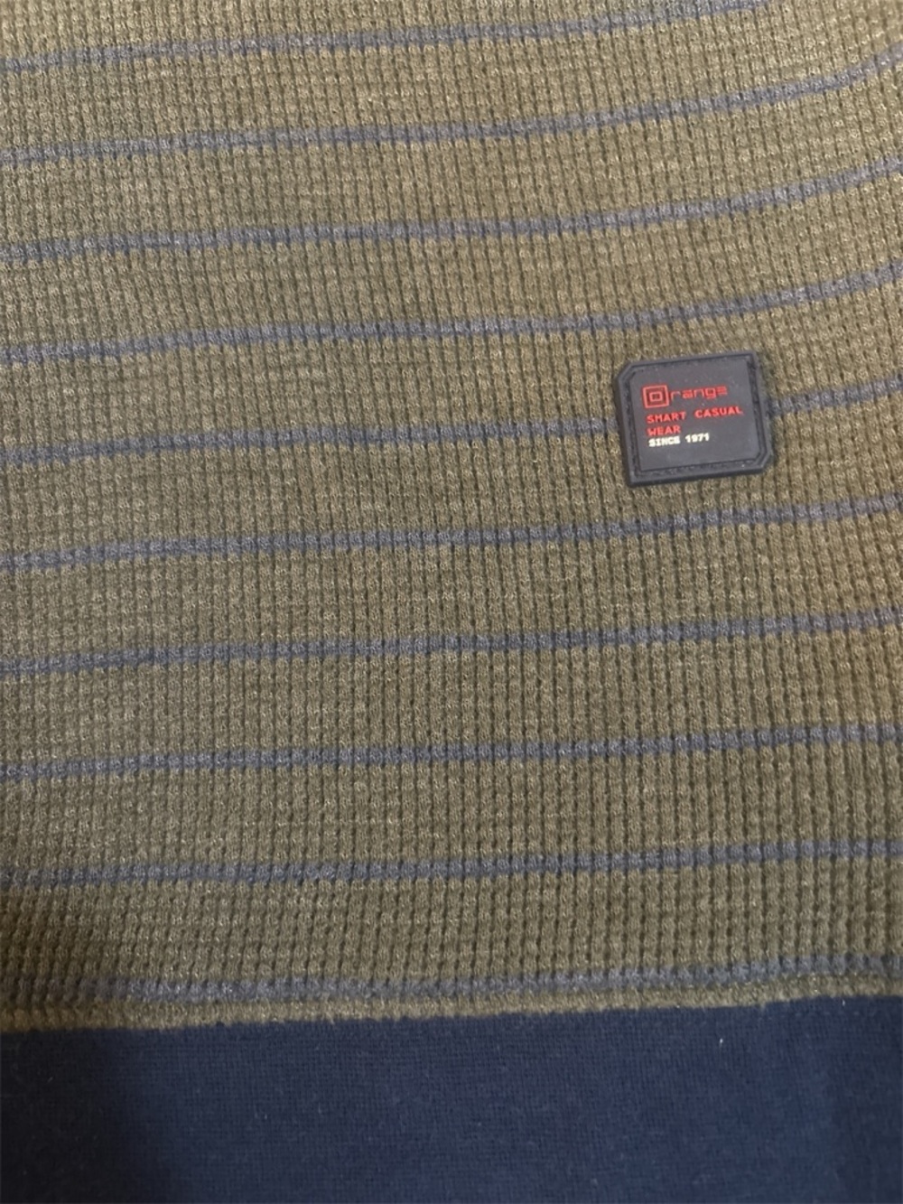 Prana Olive Green Crew Henley Sweater with Navy Trim - Picture 6 of 8